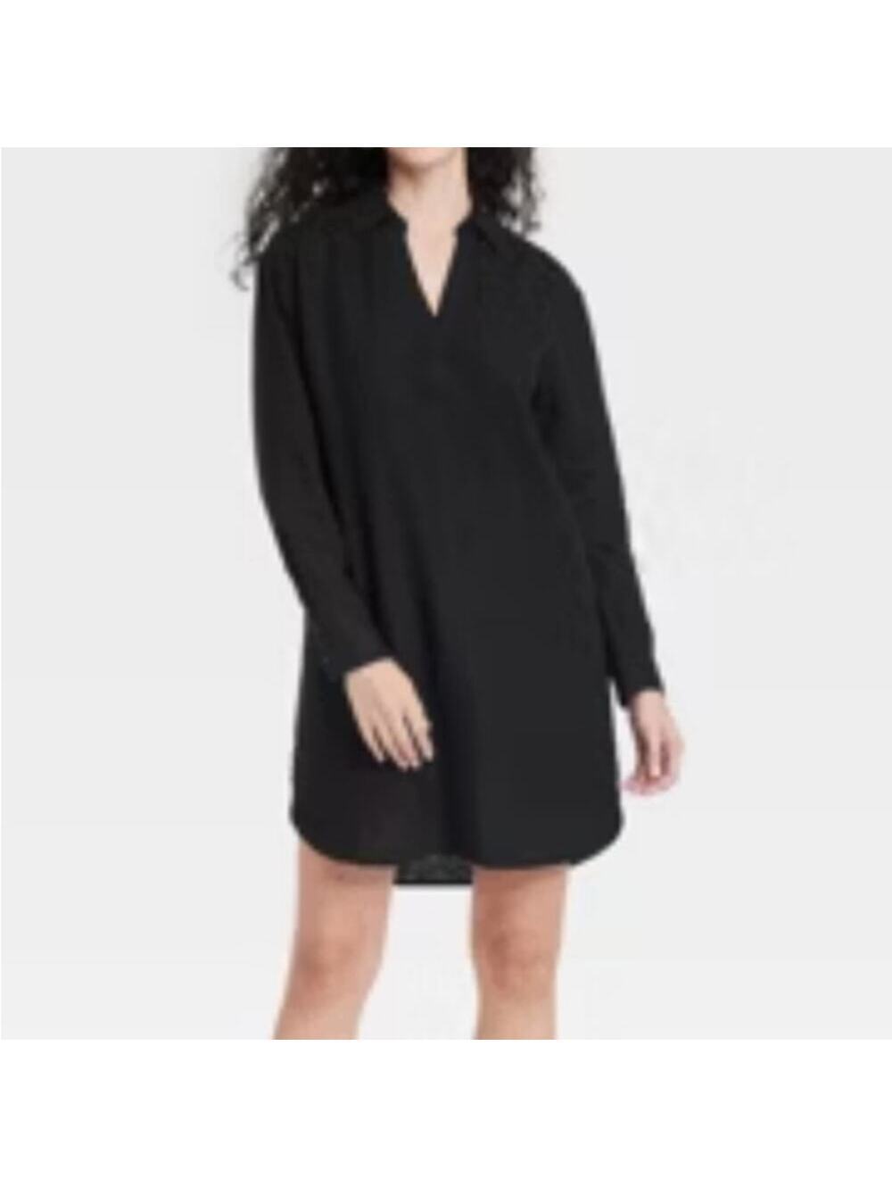 Universal Thread NWT Black Linen Shirt Dress Long Sleeve Size XS